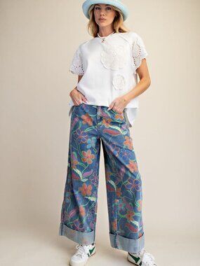 EASEL SIGNATURE PRINT WASHED STRETCH DENIM PANTS 75%COTTON 24%POLY 1%SPAN